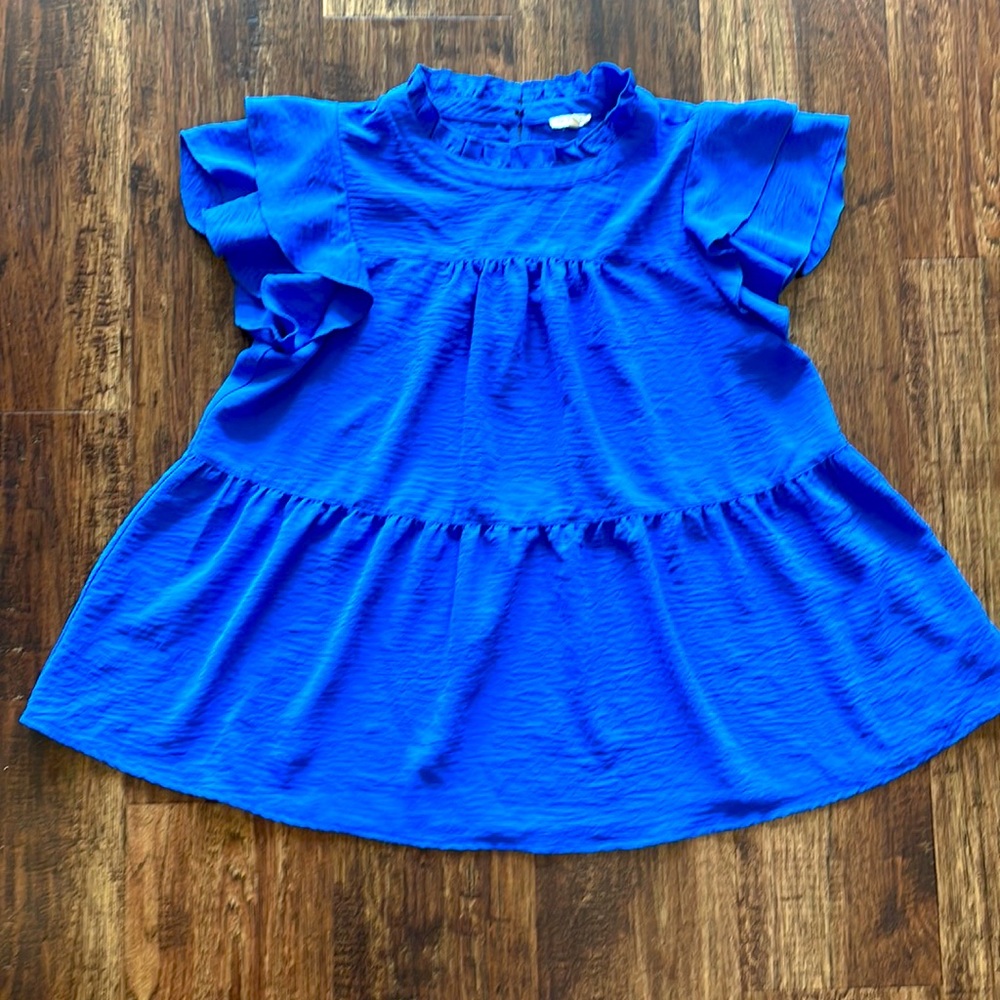 Jodifl Royal Blue Three-Tiered Cap sleeve baby doll tunic. EUC. Size L.